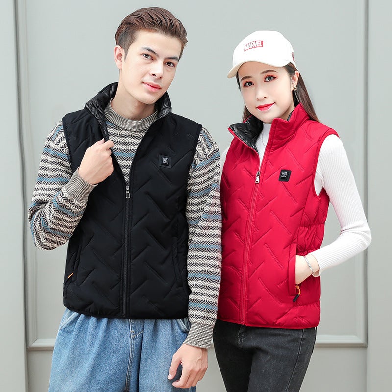 Popular New Stand-Up Collar Heated Cotton Vest Couple Solid Color Vest Waist Protector Warm Back Smart Three-Speed Heating Cotton Jacket - Image 5